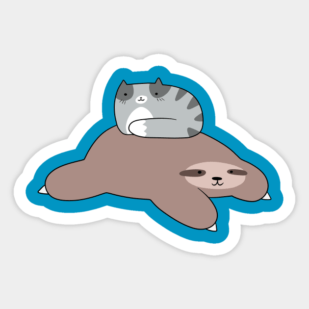 Sloth and Blue Tabby Cat Sticker by saradaboru